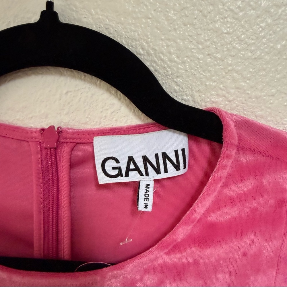GANNI Pink Velvet O-neck Dress Size 38 - Picture 2 of 4